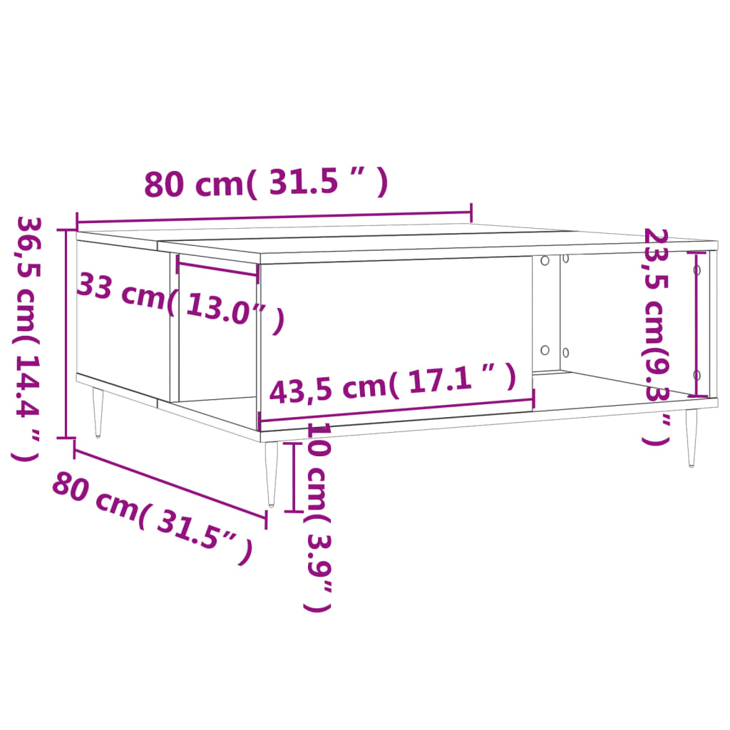 Coffee Table Concrete Grey 80x80x36.5 cm Engineered Wood