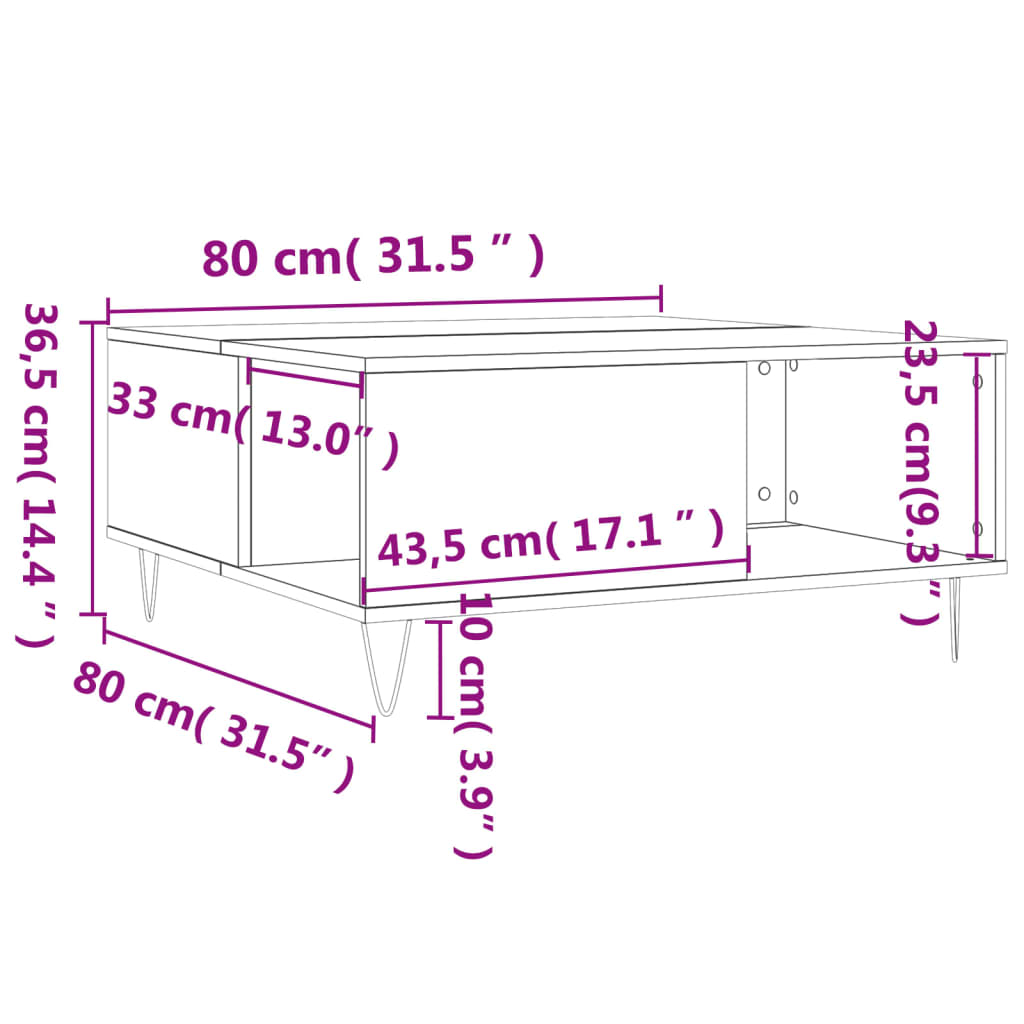 Coffee Table White 80x80x36.5 cm Engineered Wood