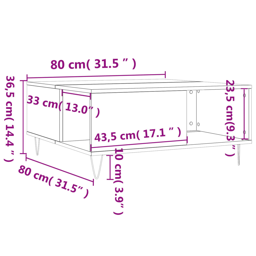 Coffee Table Grey Sonoma 80x80x36.5 cm Engineered Wood