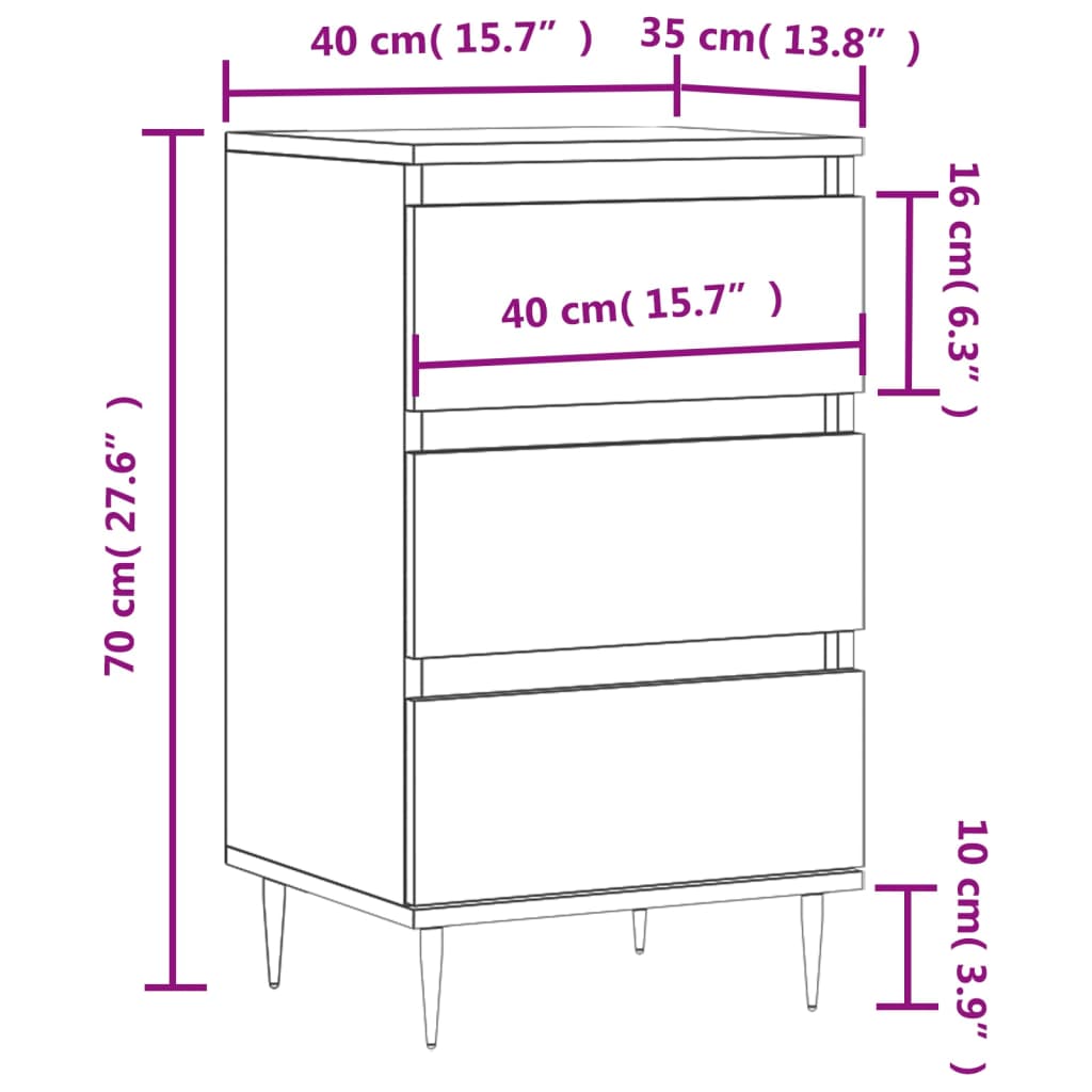 Sideboard High Gloss White 40x35x70 cm Engineered Wood