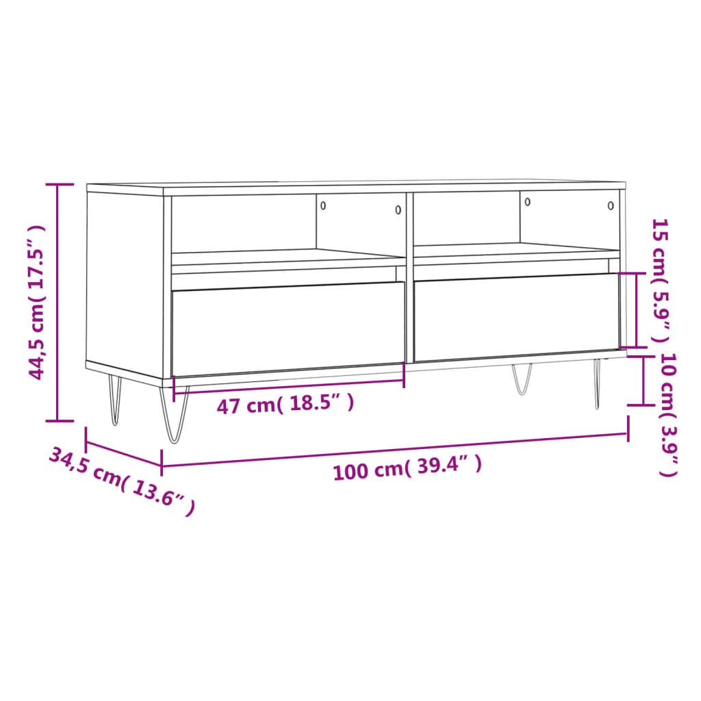 TV Cabinet Smoked Oak 100x34.5x44.5 cm Engineered Wood