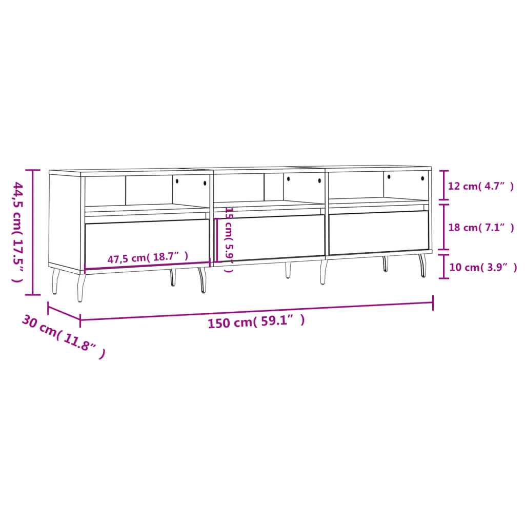 TV Cabinet Concrete Grey 150x30x44.5 cm Engineered Wood