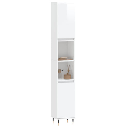 Bathroom Cabinet High Gloss White 30x30x190 cm Engineered Wood