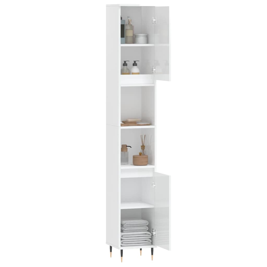 Bathroom Cabinet High Gloss White 30x30x190 cm Engineered Wood