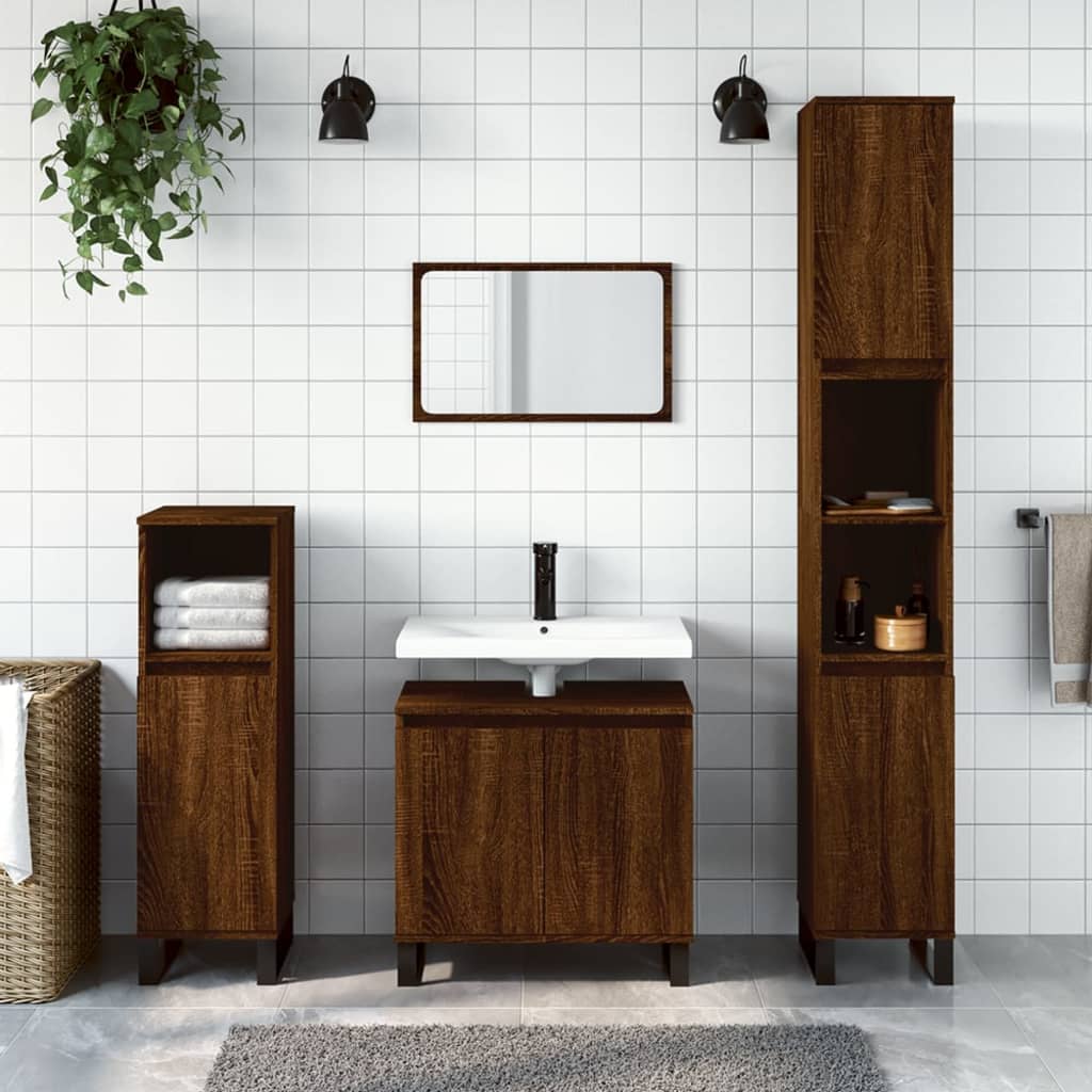 Bathroom Cabinet Brown Oak 30x30x190 cm Engineered Wood