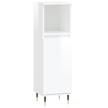 Bathroom Cabinet High Gloss White 30x30x100 cm Engineered Wood