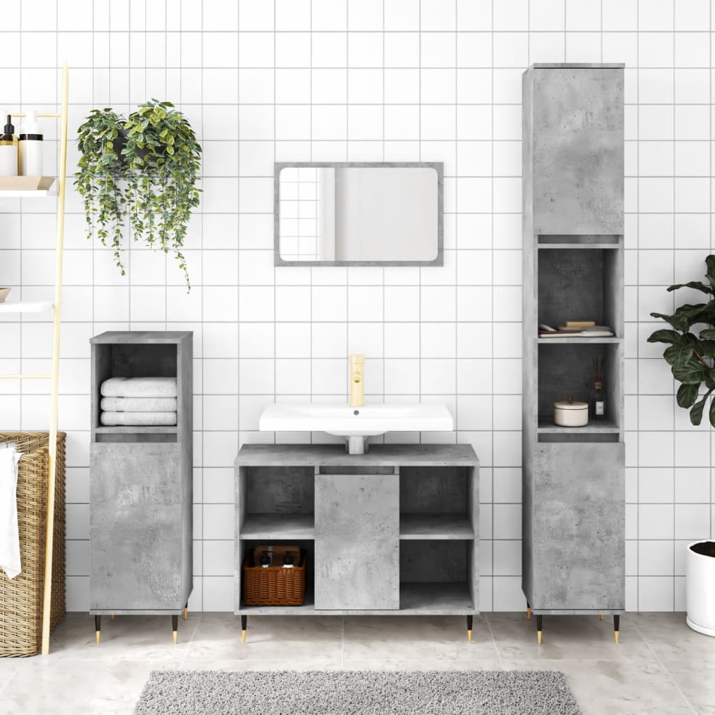 Bathroom Cabinet Concrete Grey 30x30x100 cm Engineered Wood