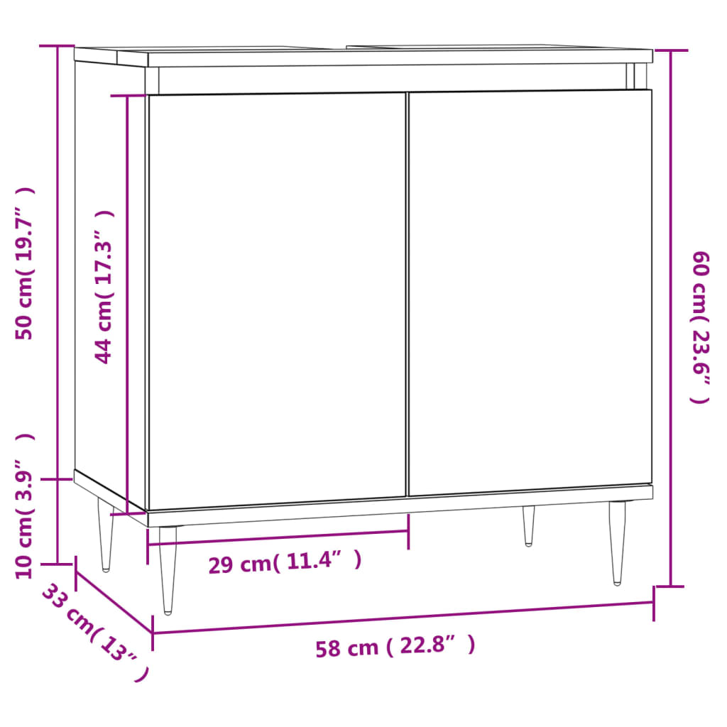 Bathroom Cabinet Black 58x33x60 cm Engineered Wood