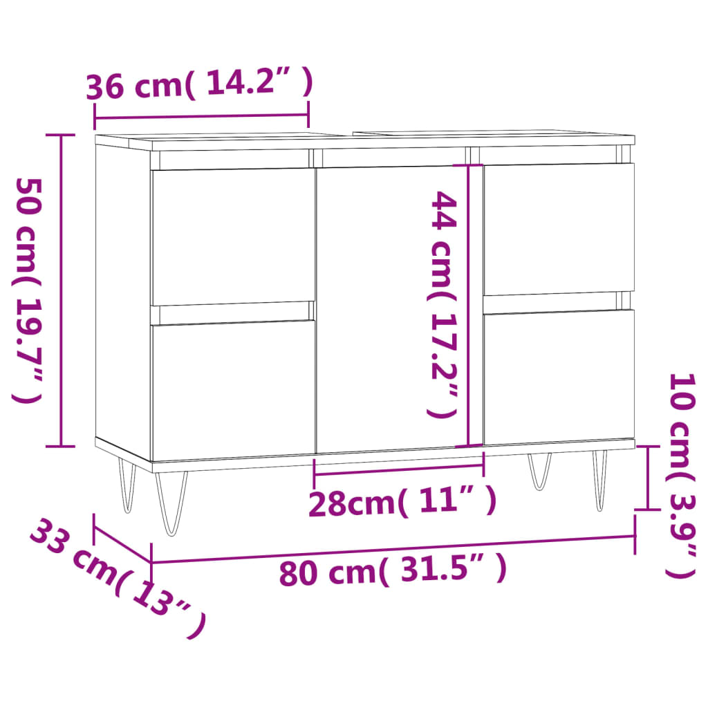 Bathroom Cabinet Black 80x33x60 cm Engineered Wood