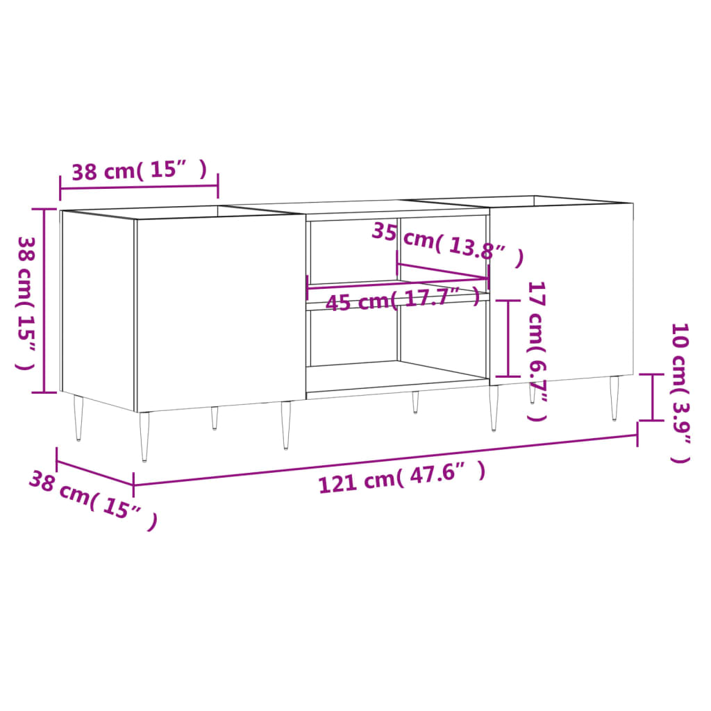 Record Cabinet Concrete Grey 121x38x48 cm Engineered Wood