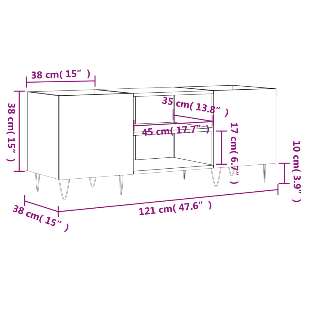 Record Cabinet White 121x38x48 cm Engineered Wood