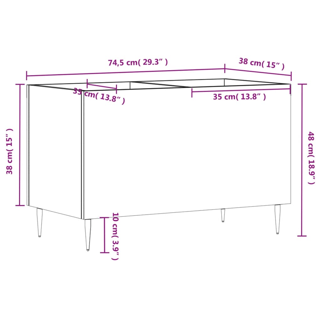 Record Cabinet Black 74.5x38x48 cm Engineered Wood