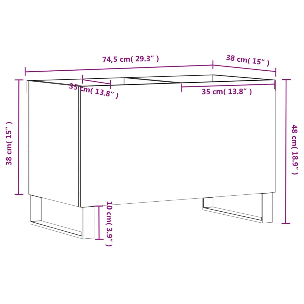 Record Cabinet White 74.5x38x48 cm Engineered Wood