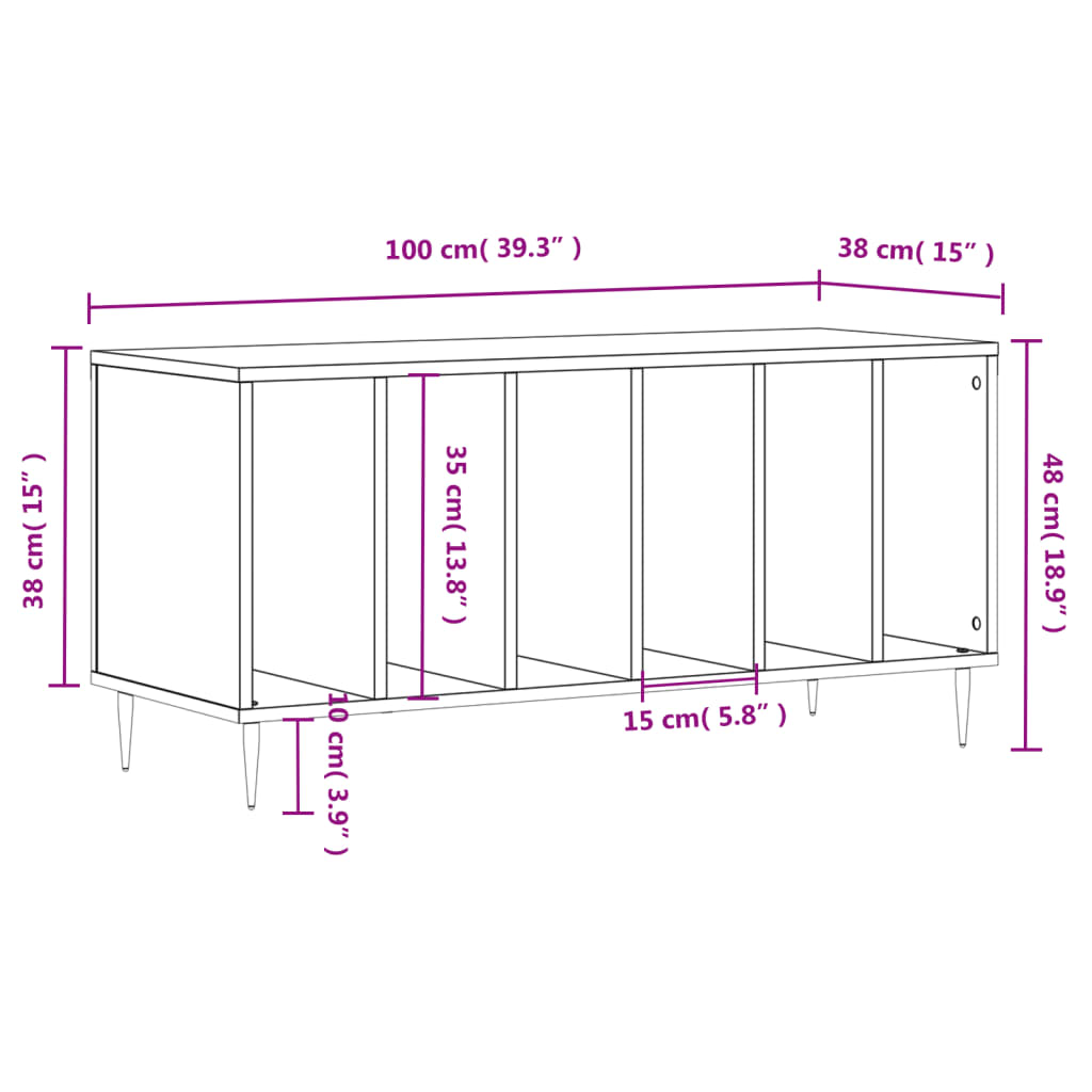 Record Cabinet Grey Sonoma 100x38x48 cm Engineered Wood