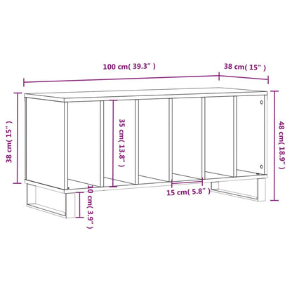 Record Cabinet High Gloss White 100x38x48 cm Engineered Wood