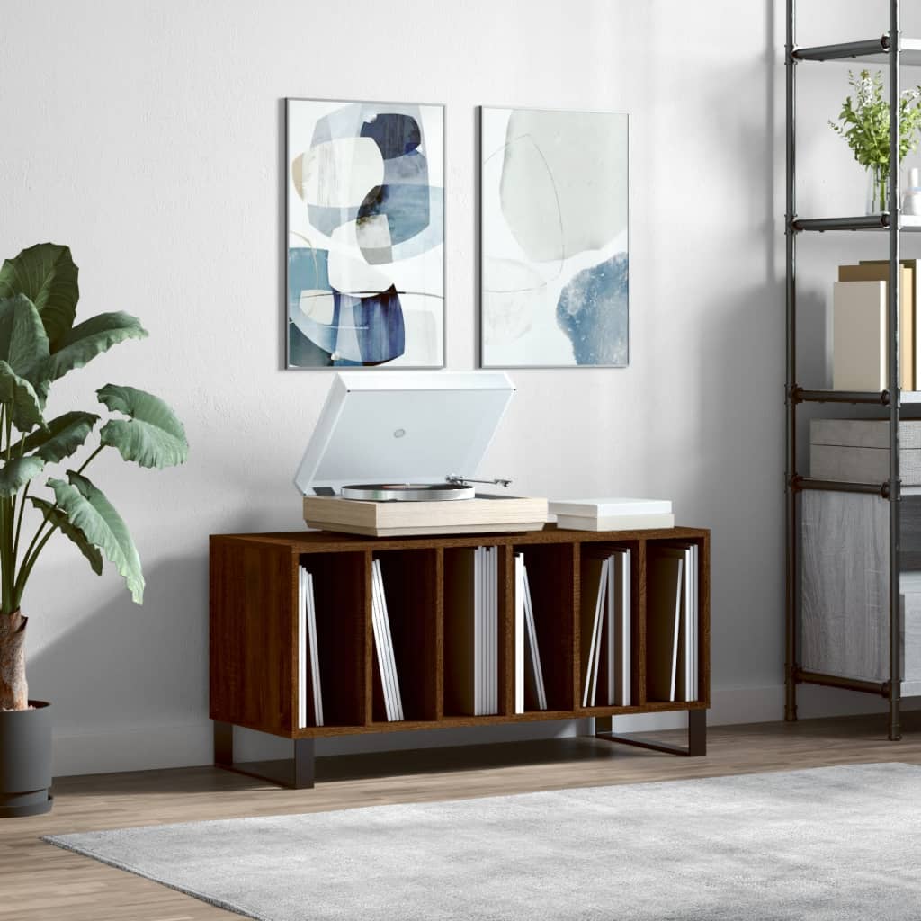 Record Cabinet Brown Oak 100x38x48 cm Engineered Wood