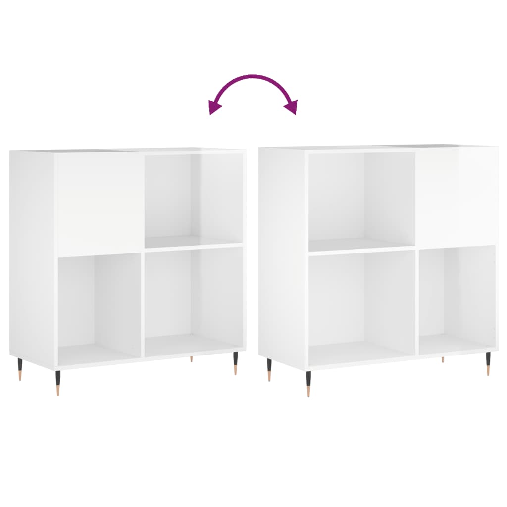 Record Cabinet High Gloss White 84.5x38x89 cm Engineered Wood