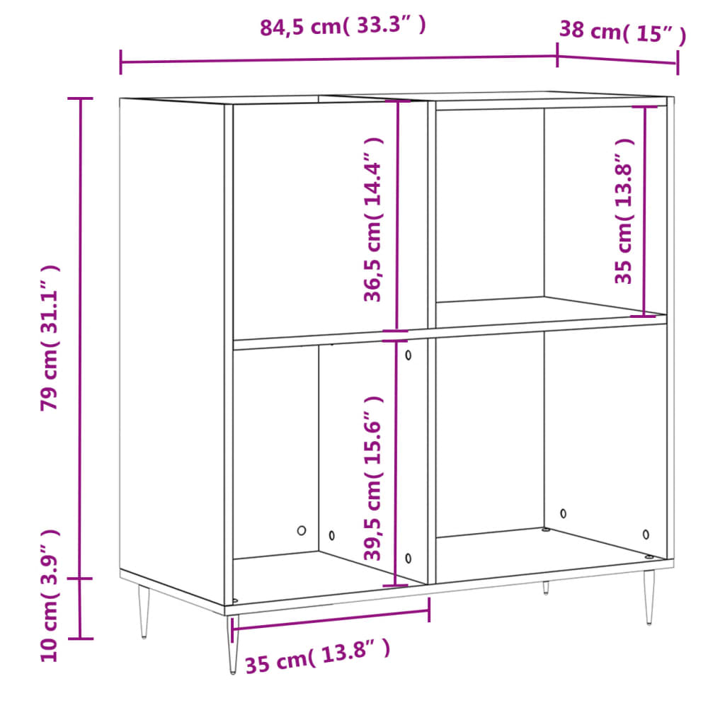 Record Cabinet High Gloss White 84.5x38x89 cm Engineered Wood