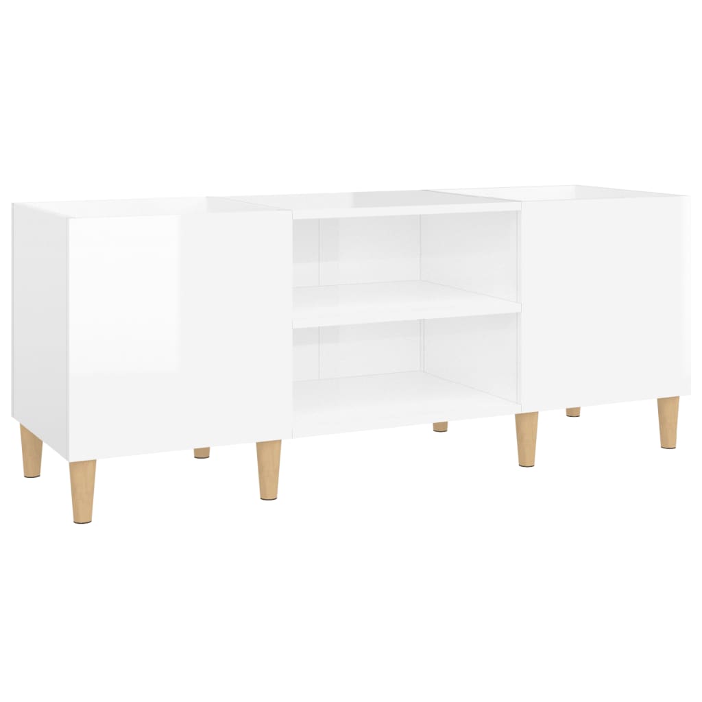 Record Cabinet High Gloss White 121x38x48 cm Engineered Wood