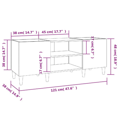 Record Cabinet High Gloss White 121x38x48 cm Engineered Wood