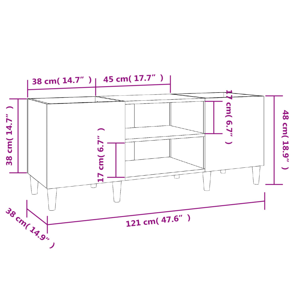 Record Cabinet Grey Sonoma 121x38x48 cm Engineered Wood