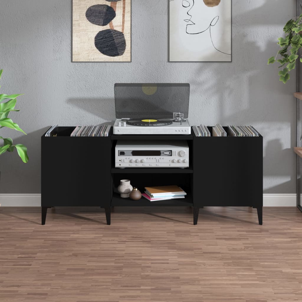 Record Cabinet Black 121x38x48 cm Engineered Wood