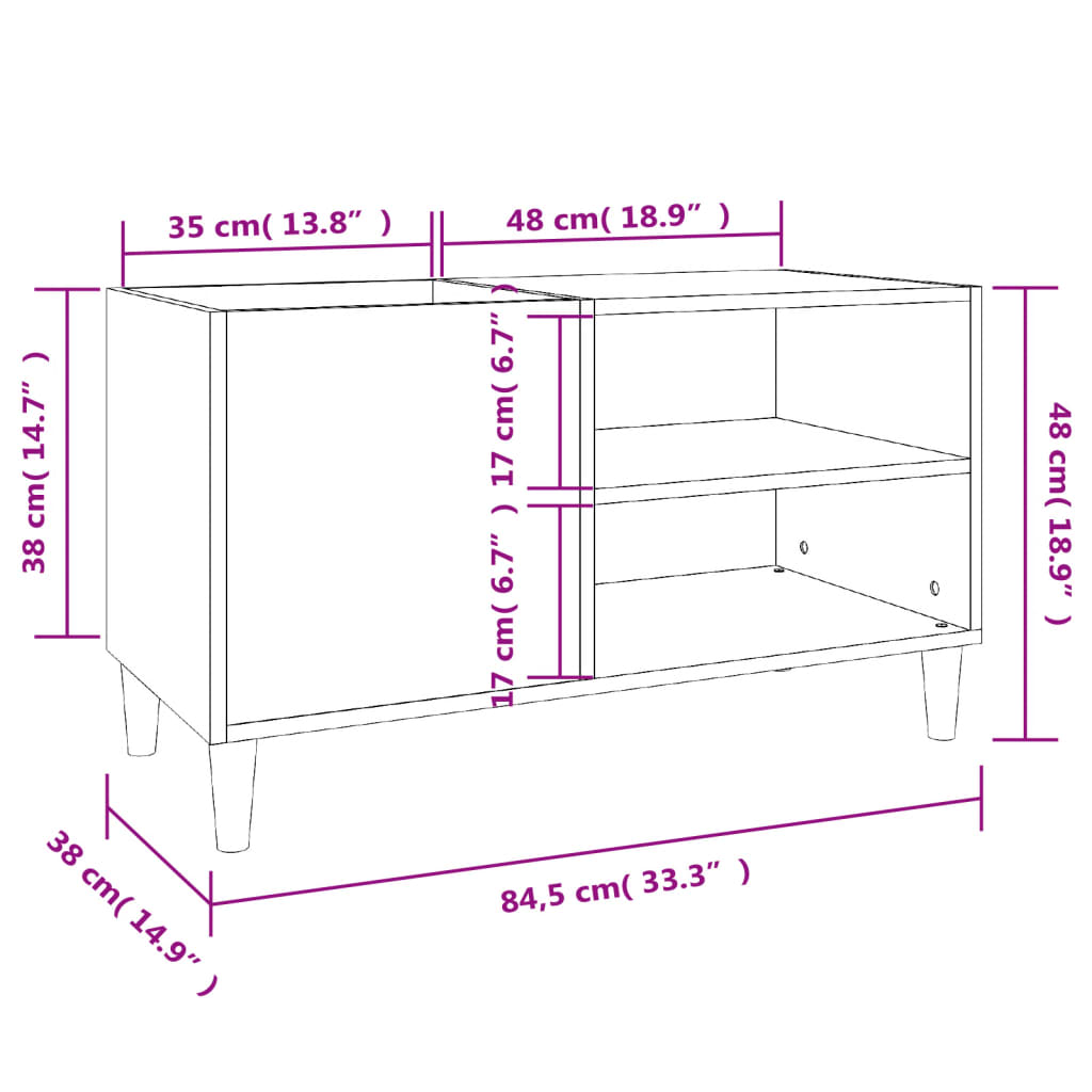 Record Cabinet Black 84.5x38x48 cm Engineered Wood