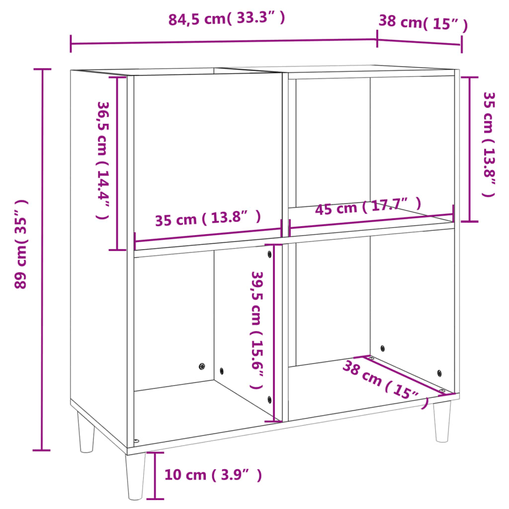 Record Cabinet Concrete Grey 84.5x38x89 cm Engineered Wood