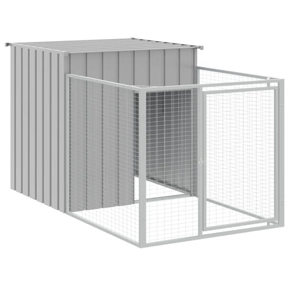 Dog House with Run Light Grey 110x201x110 cm Galvanised Steel