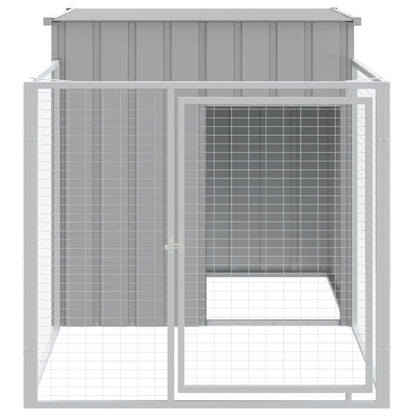 Dog House with Run Light Grey 110x201x110 cm Galvanised Steel