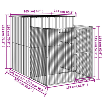 Dog House with Run Anthracite 165x251x181 cm Galvanised Steel