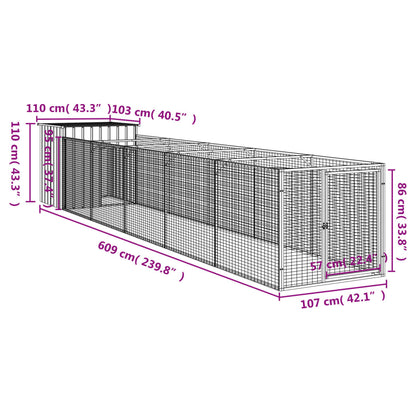 Dog House with Run Anthracite 110x609x110 cm Galvanised Steel