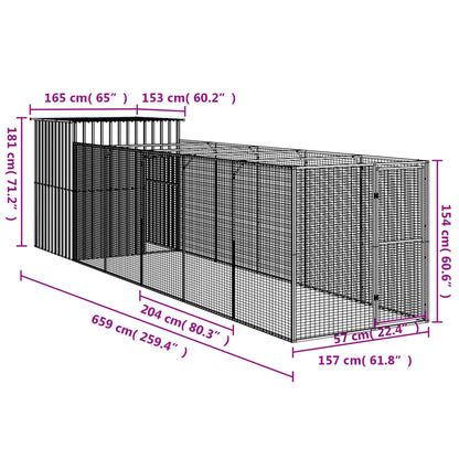 Dog House with Run Anthracite 165x659x181 cm Galvanised Steel