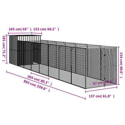 Dog House with Run Anthracite 165x863x181 cm Galvanised Steel