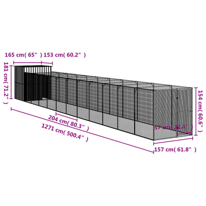 Dog House with Run Anthracite 165x1271x181 cm Galvanised Steel