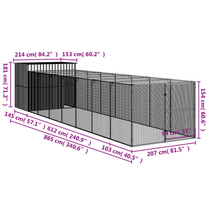 Dog House with Run Anthracite 214x865x181 cm Galvanised Steel