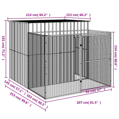 Dog House with Run Light Grey 214x253x181 cm Galvanised Steel