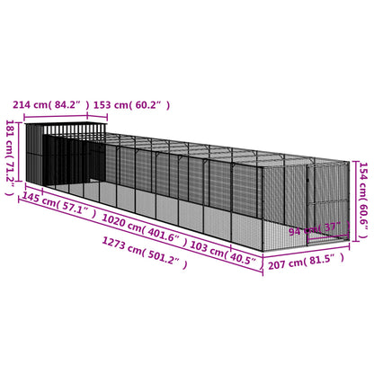 Dog House with Run Light Grey 214x1273x181 cm Galvanised Steel