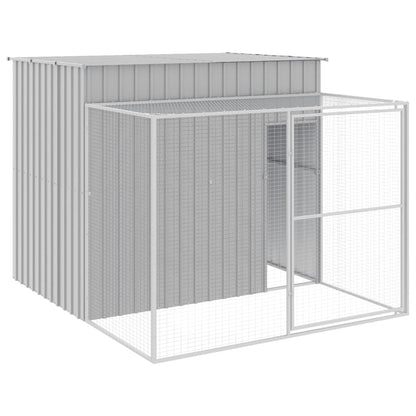 Dog House with Run Light Grey 214x253x181 cm Galvanised Steel