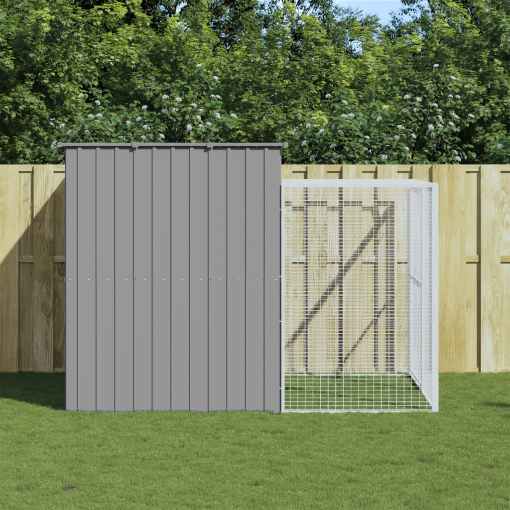 Dog House with Run Light Grey 214x253x181 cm Galvanised Steel