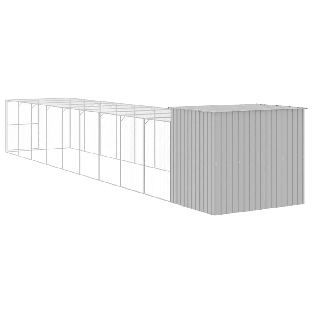 Dog House with Run Light Grey 214x1069x181 cm Galvanised Steel