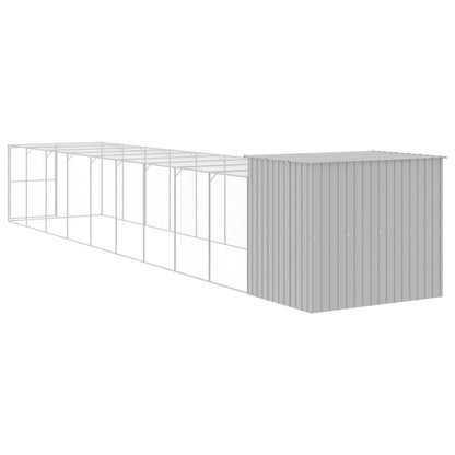 Dog House with Run Light Grey 214x1069x181 cm Galvanised Steel