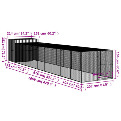 Dog House with Run Light Grey 214x1069x181 cm Galvanised Steel