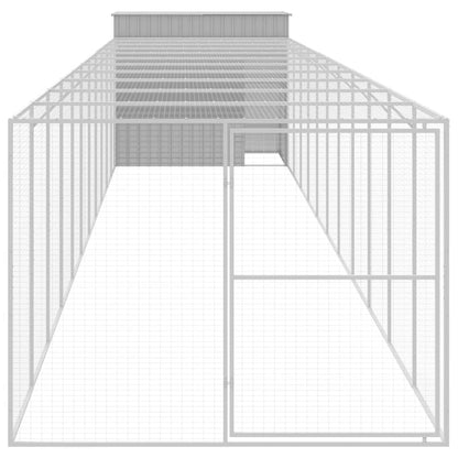 Dog House with Run Light Grey 214x1273x181 cm Galvanised Steel