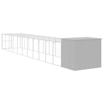 Dog House with Run Light Grey 214x1273x181 cm Galvanised Steel