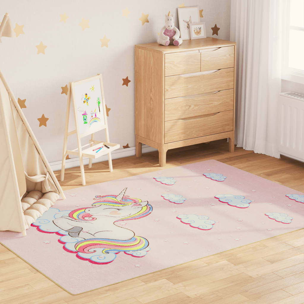 Kids' Rug Pink 160x230 cm Unicorn Washable Anti Slip