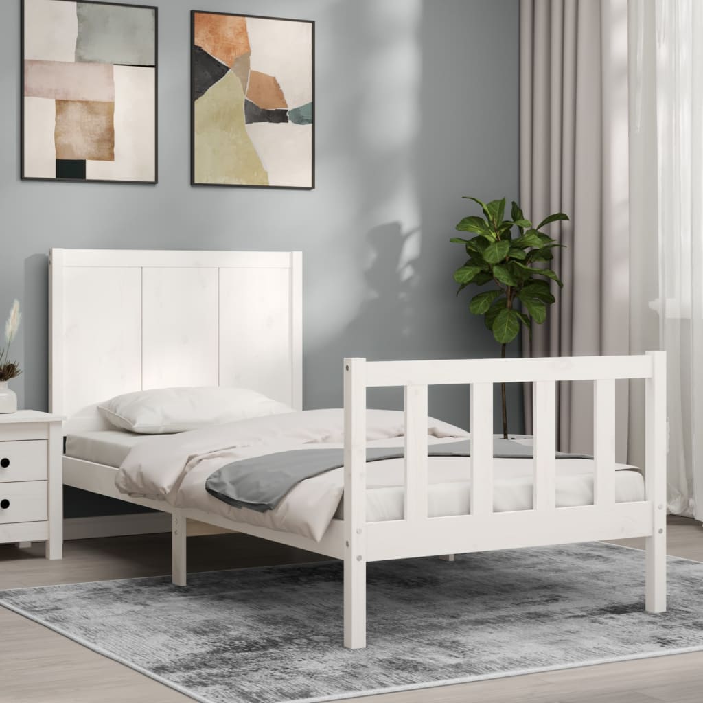 Bed Frame without Mattress White Small Single Solid Wood Pine