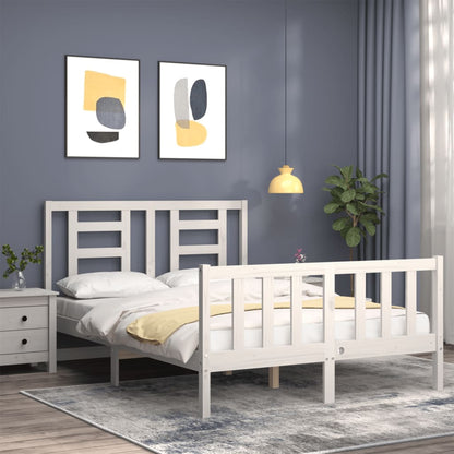 Bed Frame without Mattress White Small Double Solid Wood Pine