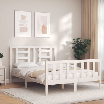 Bed Frame without Mattress White Small Double Solid Wood Pine