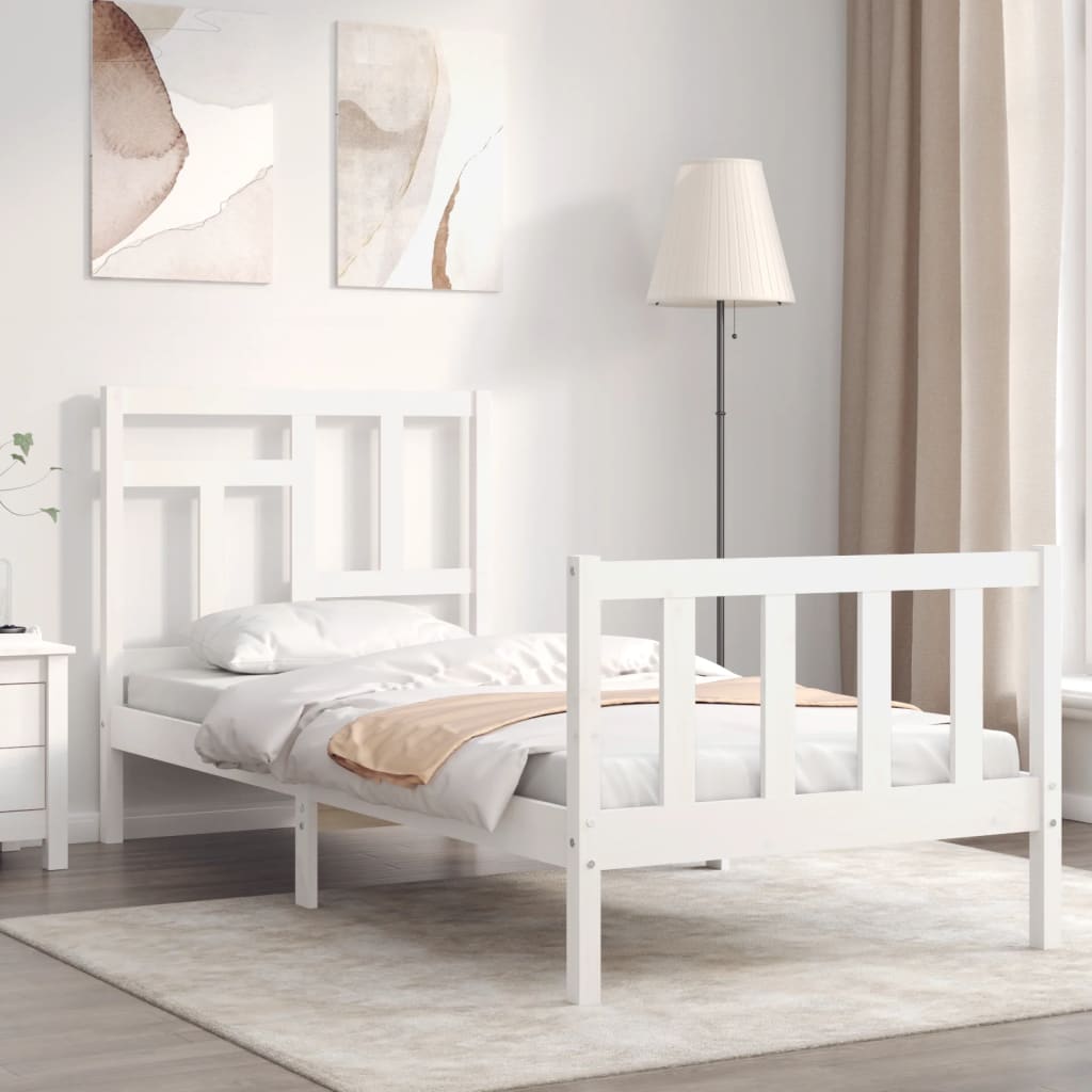 Bed Frame without Mattress White Small Single Solid Wood Pine